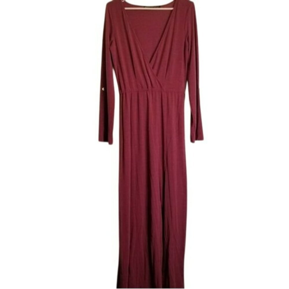 Long Sleeve Burgundy Maxi Dress By Ambernoon L Thumb Holes Beachy UPF Coastal‎